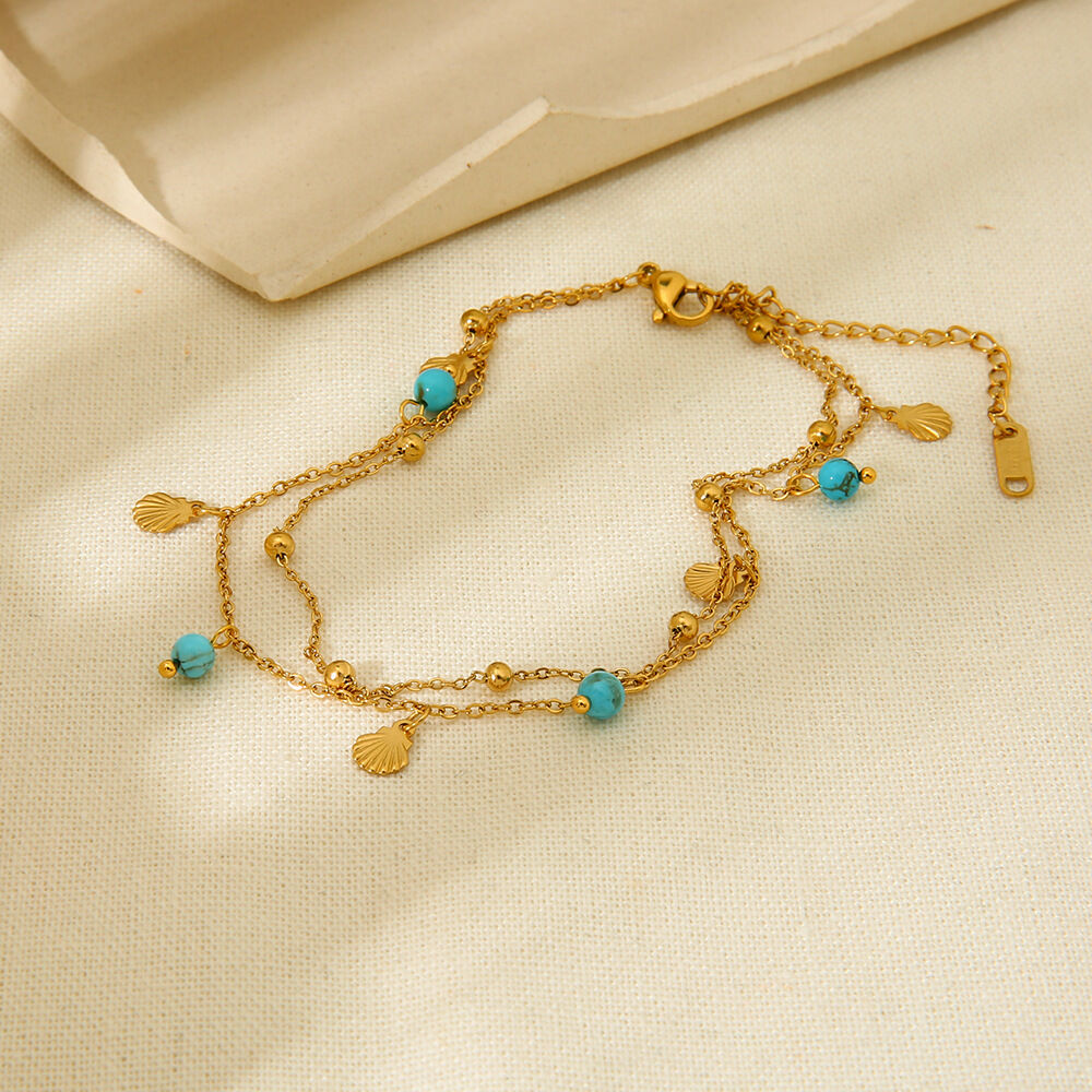 1 Pair Simple Series Bohemian Turtle Stainless Steel Waterproof Gold Color Artificial Gemstone Anklets h5Picture2