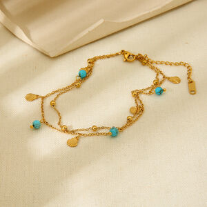 1 Pair Simple Series Bohemian Turtle Stainless Steel Waterproof Gold Color Artificial Gemstone Anklets h5 Picture2