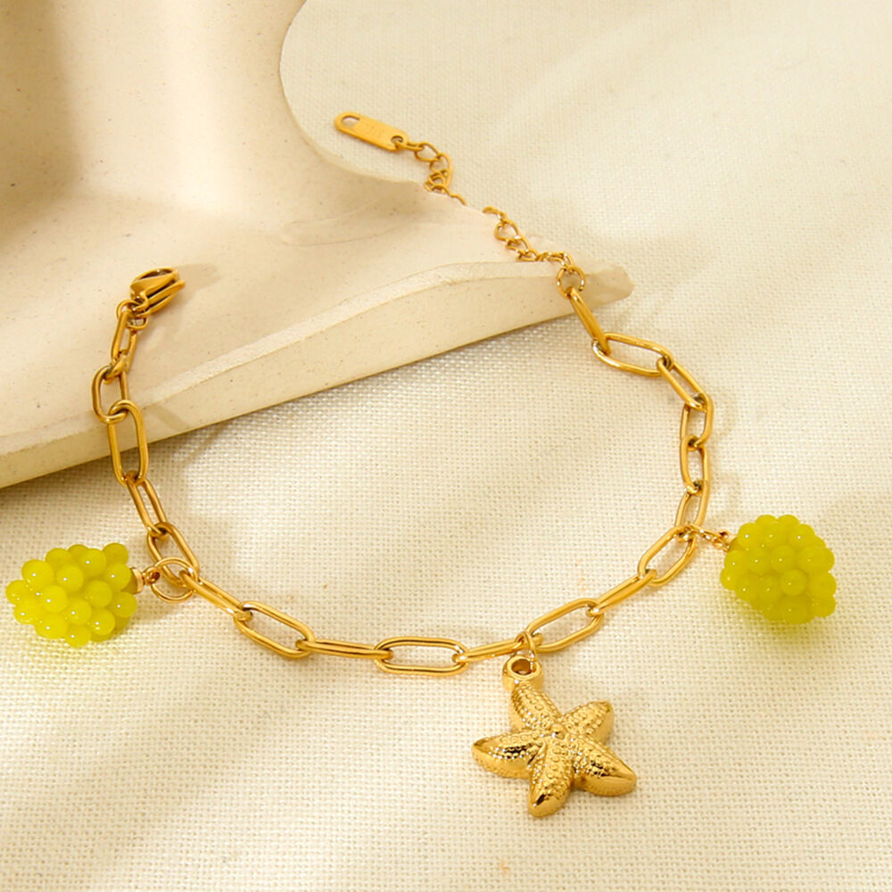 Braccialetti con ciondoli da donna color oro impermeabili in acciaio inossidabile della serie Simple Sweet h5 Immagine2