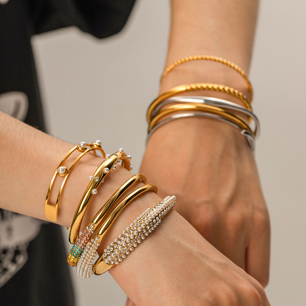 Braccialetti da donna impermeabili in acciaio inossidabile geometrico multistrato, stile semplice, 1 pezzo h5 Immagine4