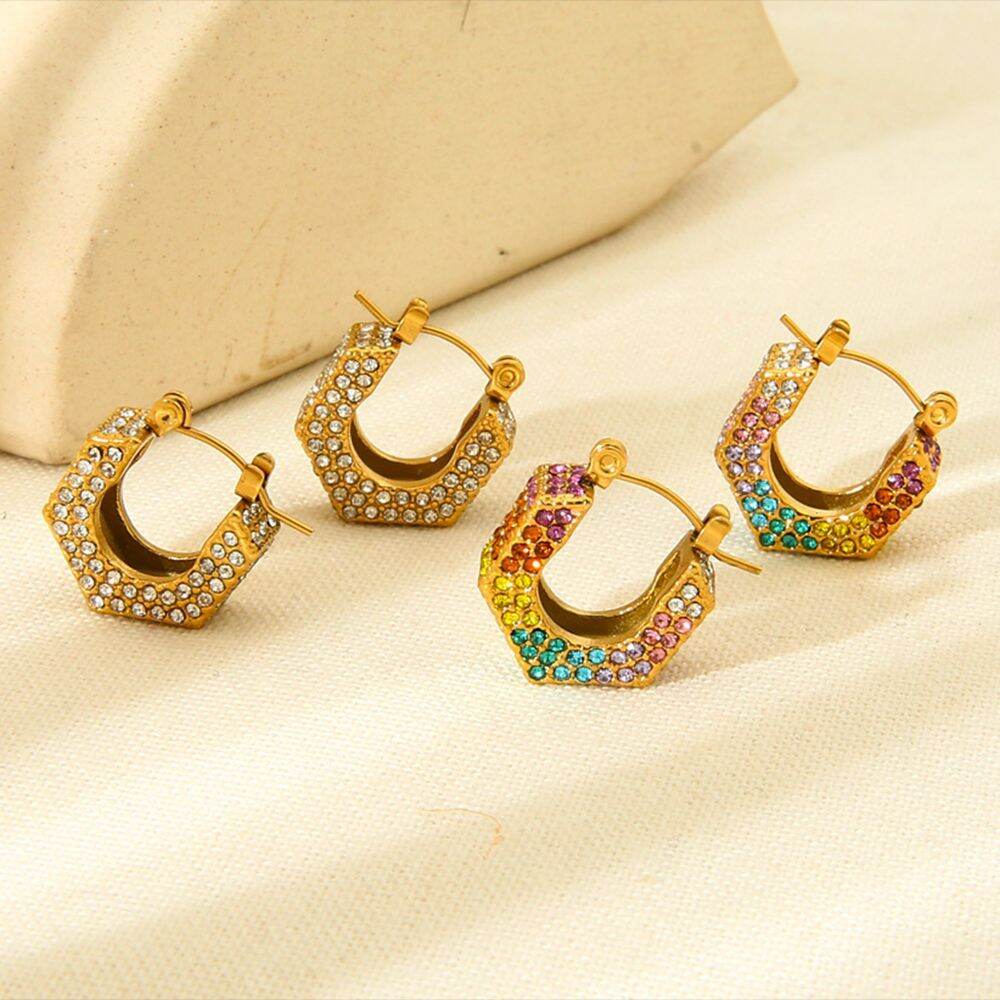 1 Pair Luxurious Series Elegant Geometric Stainless Steel Waterproof   Gold Color  Zircon Women's Earring Sets