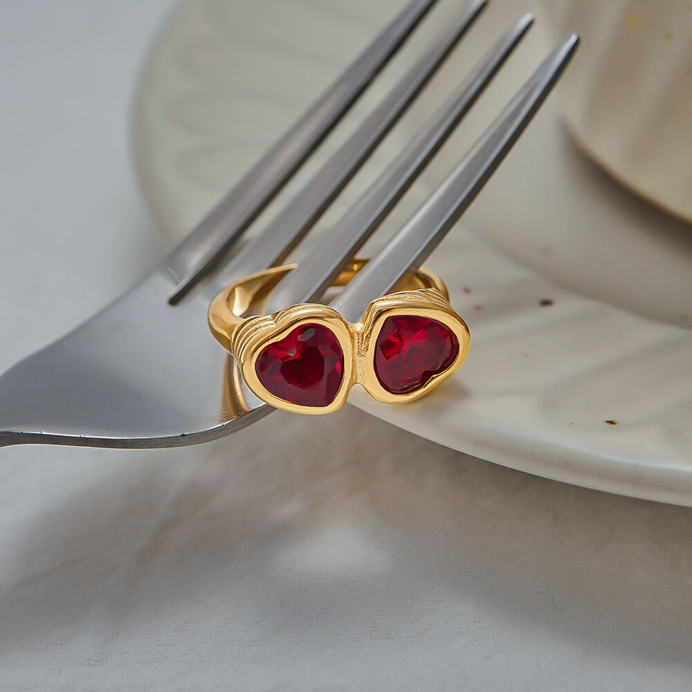 Heart Stainless Steel Waterproof Gold Color Gemstone Rings h5Picture2