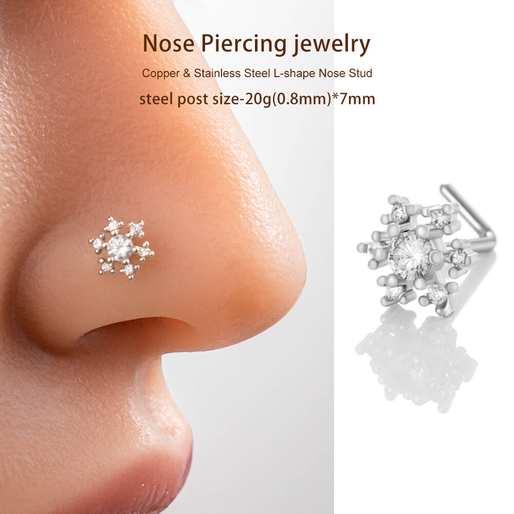 1 Piece Snowflake Copper Gold Color Zircon Women's Nose Stud h5Picture6