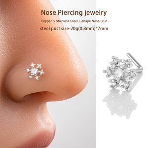 1 Piece Snowflake Copper Gold Color Zircon Women's Nose Stud h5 Picture6