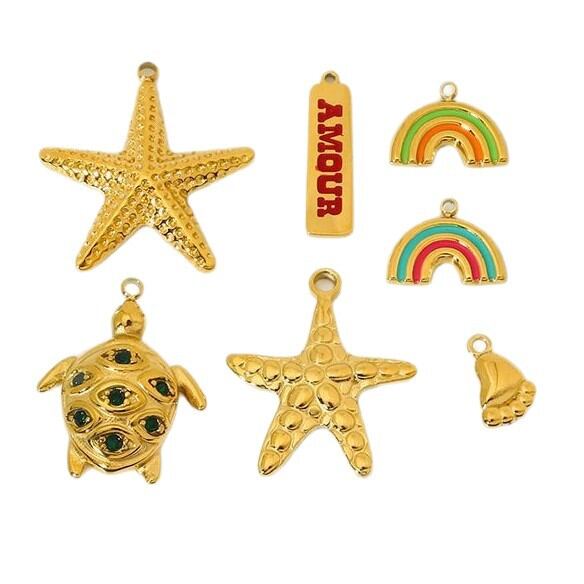 1 Pair Classic Series Retro Turtle Stainless Steel Waterproof Gold Color Unisex Pendants h5Picture5