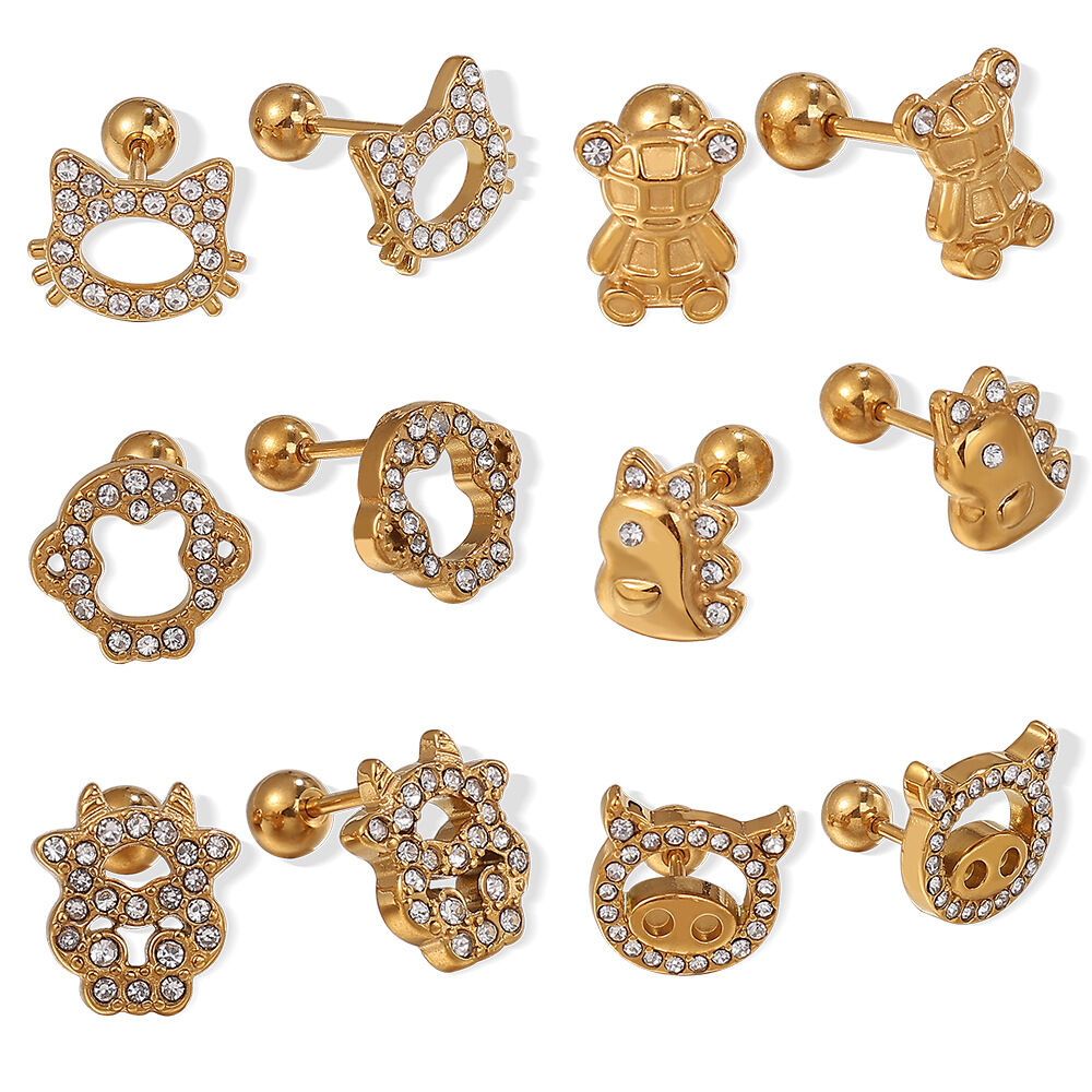 Cute Animal Stainless Steel Waterproof Gold Color Piercing Earrings h5 Picture5