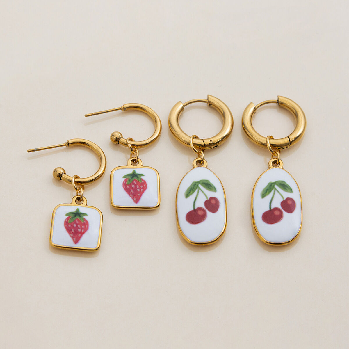 1 Pair Natural Cherry Stainless Steel Waterproof Gold Color Women's Pendant Necklaces h5 Picture5