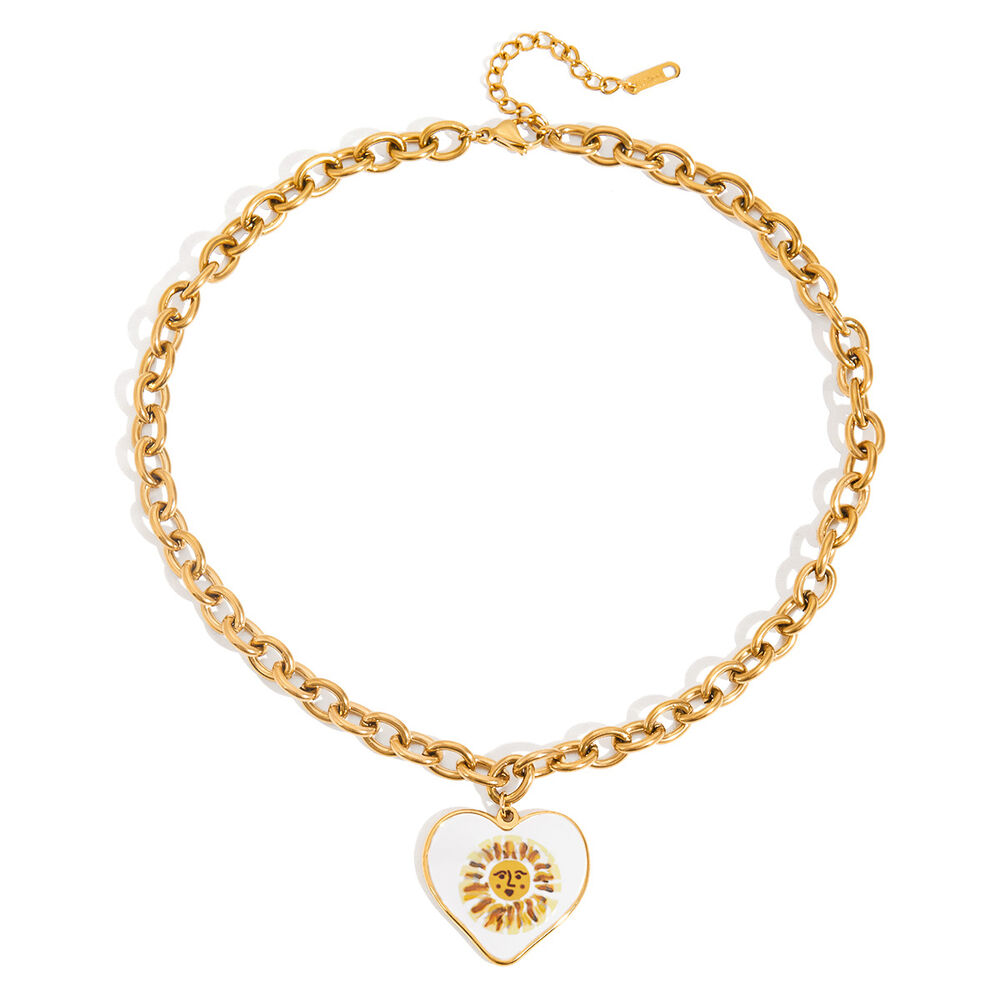 1 Piece Classic Series Paint Sun Stainless Steel Waterproof Gold Color Women's Pendant Necklaces