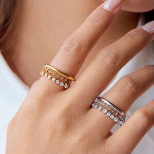 1 piece luxurious series tassel stainless steel gold color women's gemstone rings h5 Picture4