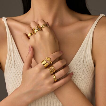 Simple Geometric Stainless Steel Waterproof Gold Color Women's Adjustable Rings