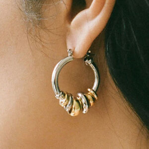 1 Pair Classic Mixed Color Stainless Steel Waterproof Gold Color Women's Hoop Earrings h5 Picture4