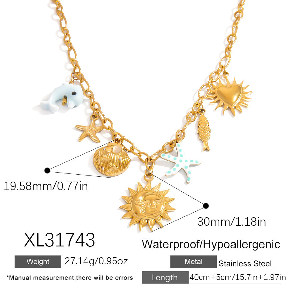 1 Pair Luxurious Series Casual Plant Stainless Steel Waterproof   Gold Color  Women's Pendant Necklaces Picture2