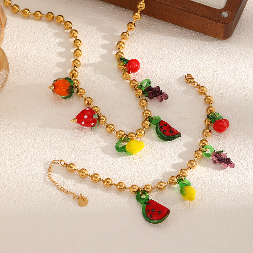 1 piece  style fruit stainless steel gold color charm bracelet h5 Picture3