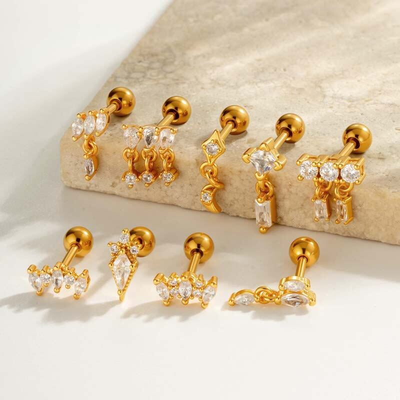 1 Adet Parıldayan Geometrik Bakır Altın Rengi Zirkonyum Kadın Piercing Küpe