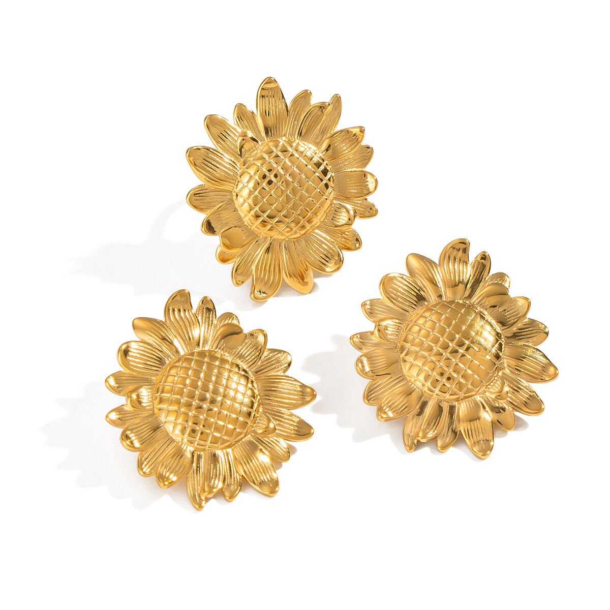 Set di orecchini color oro impermeabili in acciaio inossidabile a forma di girasole h5 Immagine5