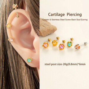1 Piece Colorful Globular Copper Gold Color Women's Piercings Earrings h5 Picture5