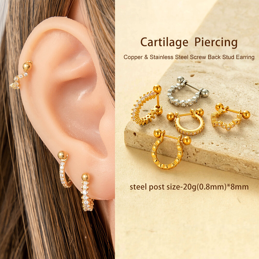1 stuk koperen gouden zirkoon piercings oorbel h5 Afbeelding4