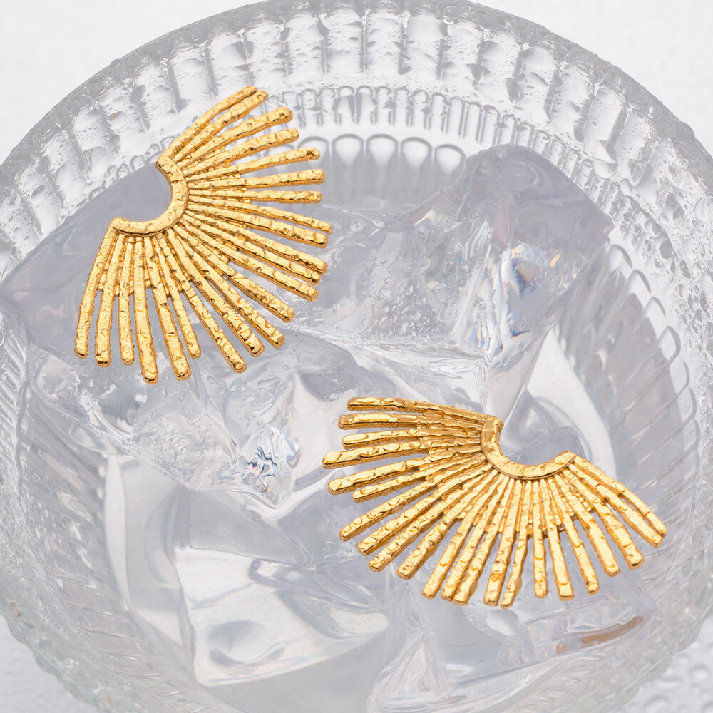 1 paire de boucles d'oreilles puces Daily Sun pour femmes, en acier inoxydable étanche, couleur or. h5Image2