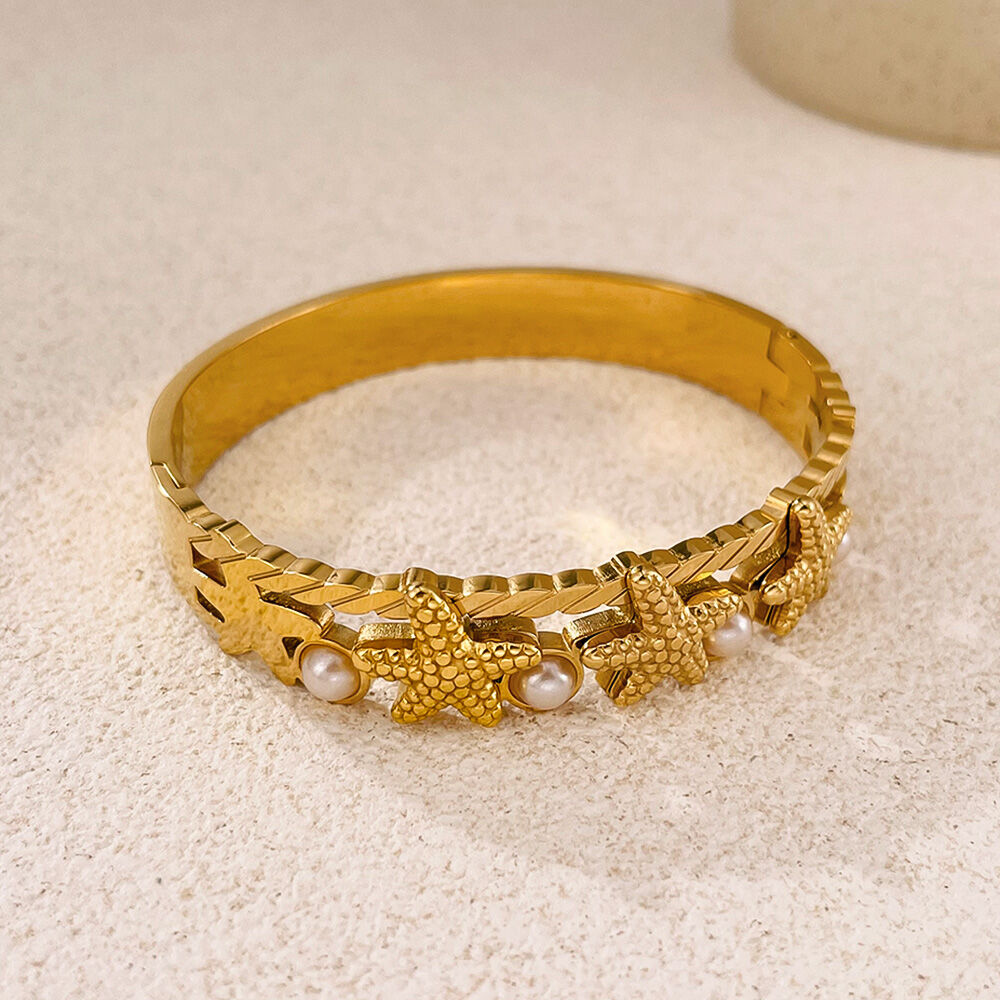Braccialetti da donna color oro impermeabili in acciaio inossidabile a forma di stella marina, 1 pezzo h5 Immagine2