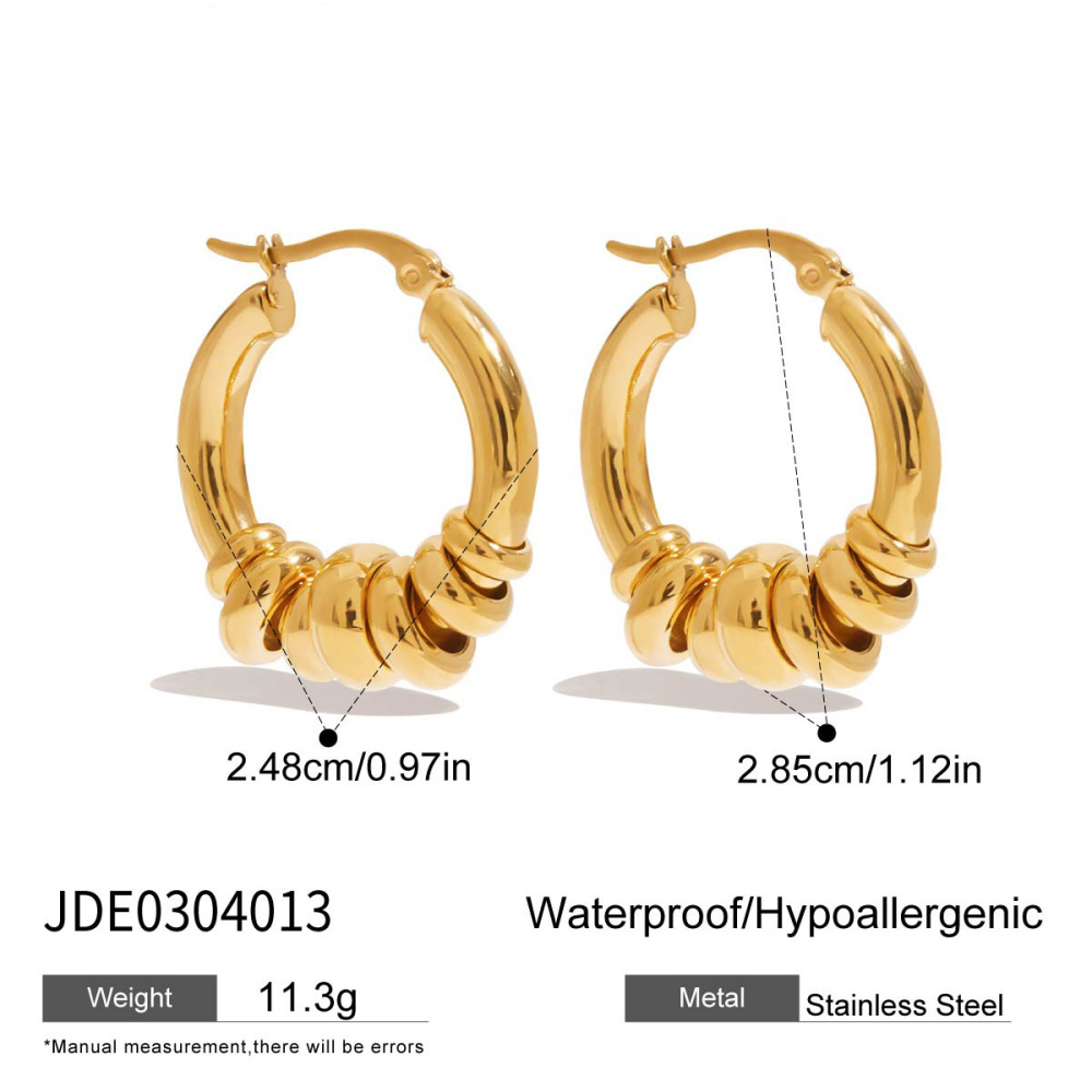 1 Pair Classic Mixed Color Stainless Steel Waterproof Gold Color Women's Hoop Earrings h5Picture2