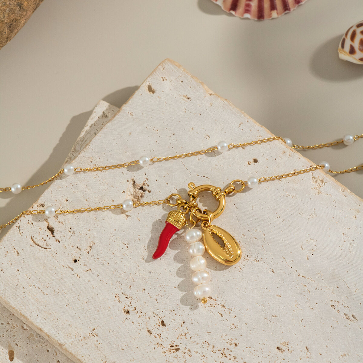 1 Piece Chili Charm Stainless Steel Waterproof Gold Color Pendant Necklace h5 Picture2