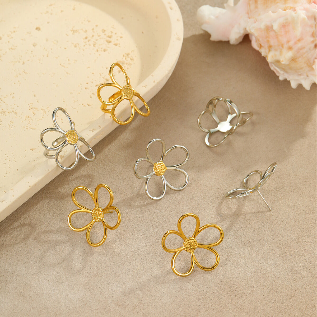 Schlichter, süßer Blumenring aus Edelstahl, wasserdicht, verstellbar, für Damen Bild3