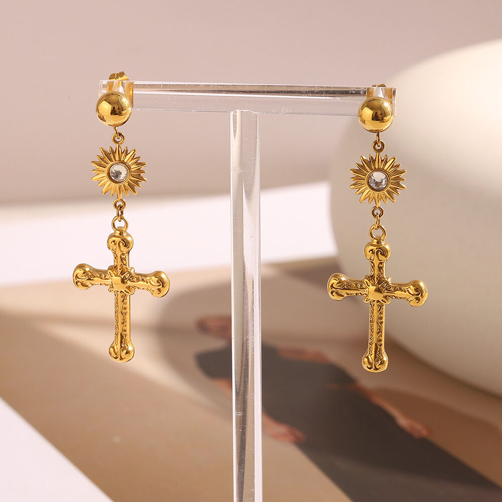 1 Pair Simple Series Classic Cross Stainless Steel Waterproof Women's Drop Earrings 2