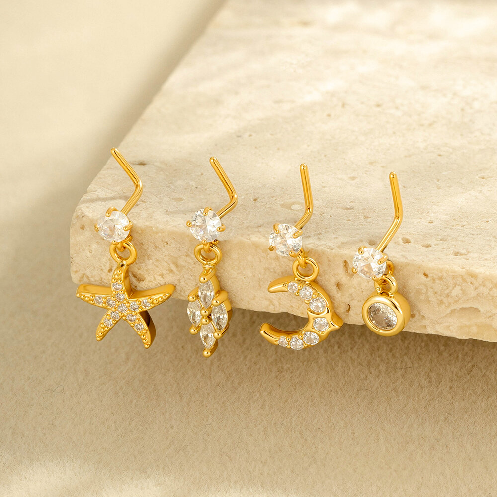 1 Piece Simple Series Simple Heart Copper Gold Color Zircon Women's Nose Stud h5Picture4