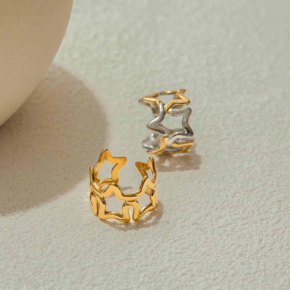 1 Stück klassischer Sternring aus wasserdichtem Edelstahl in Goldfarbe h5Bild6