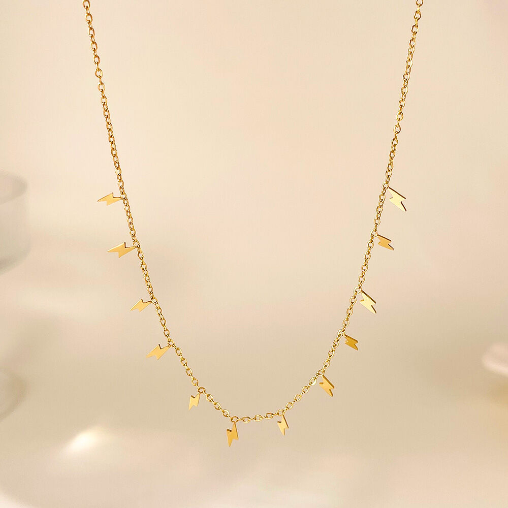 1 pezzo di collana con ciondolo da donna in acciaio inossidabile impermeabile color oro con forma brillante h5 Immagine4