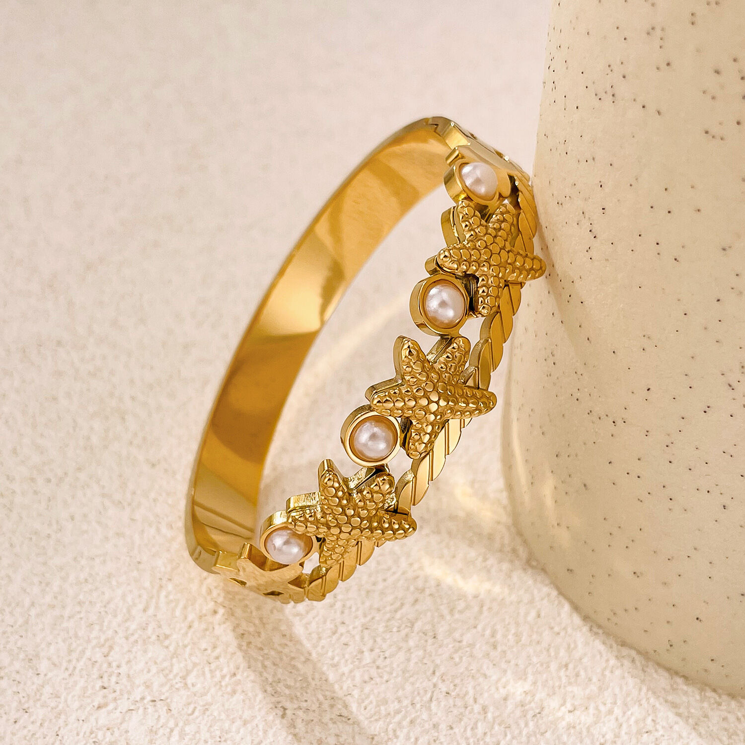 Braccialetti da donna color oro impermeabili in acciaio inossidabile a forma di stella marina, 1 pezzo Immagine3
