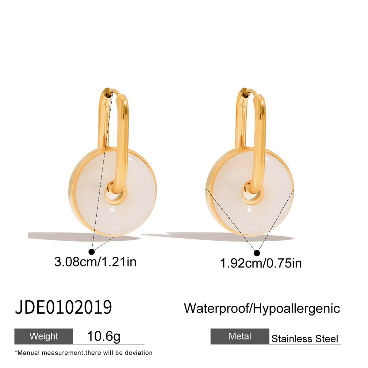1 paio di eleganti orecchini a cerchio da donna in acciaio inossidabile color oro impermeabili e anulari h5 Immagine2