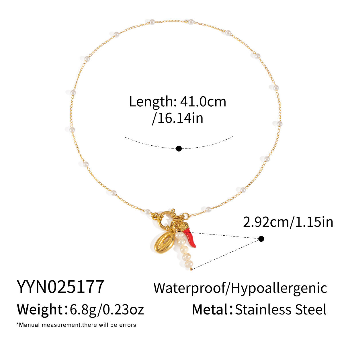 1 Piece Chili Charm Stainless Steel Waterproof Gold Color Pendant Necklace h5 