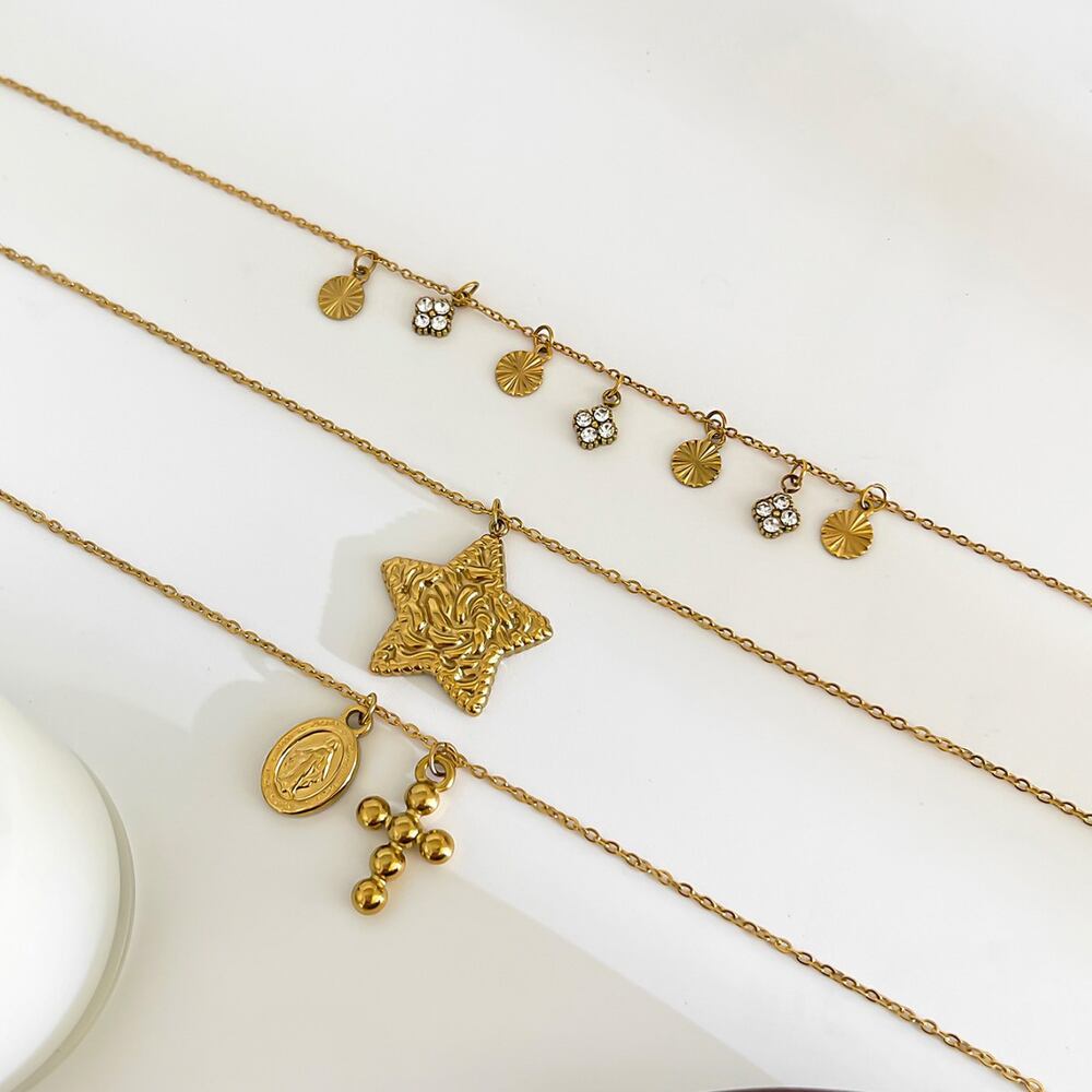 Collana con ciondolo a croce in acciaio inossidabile impermeabile color oro da 1 pezzo h5Immagine4