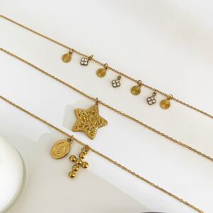 Collana con ciondolo a croce in acciaio inossidabile impermeabile color oro da 1 pezzo h5 Immagine4