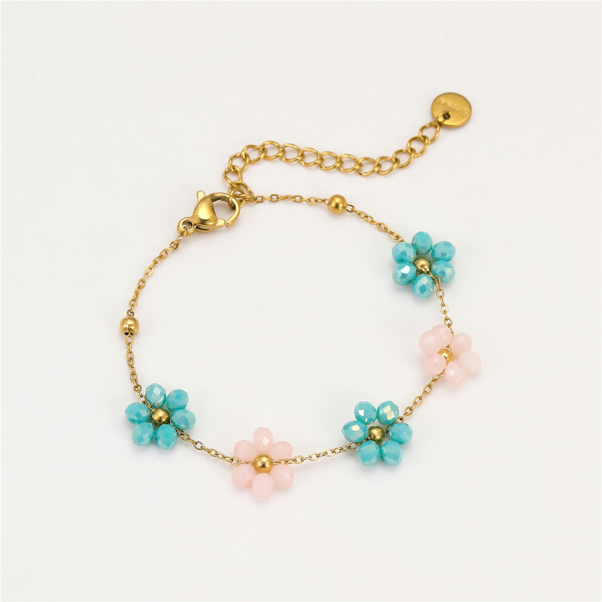 Sweet Flower Stainless Steel Waterproof Gold Color Women's Chain Bracelets h5 Picture5