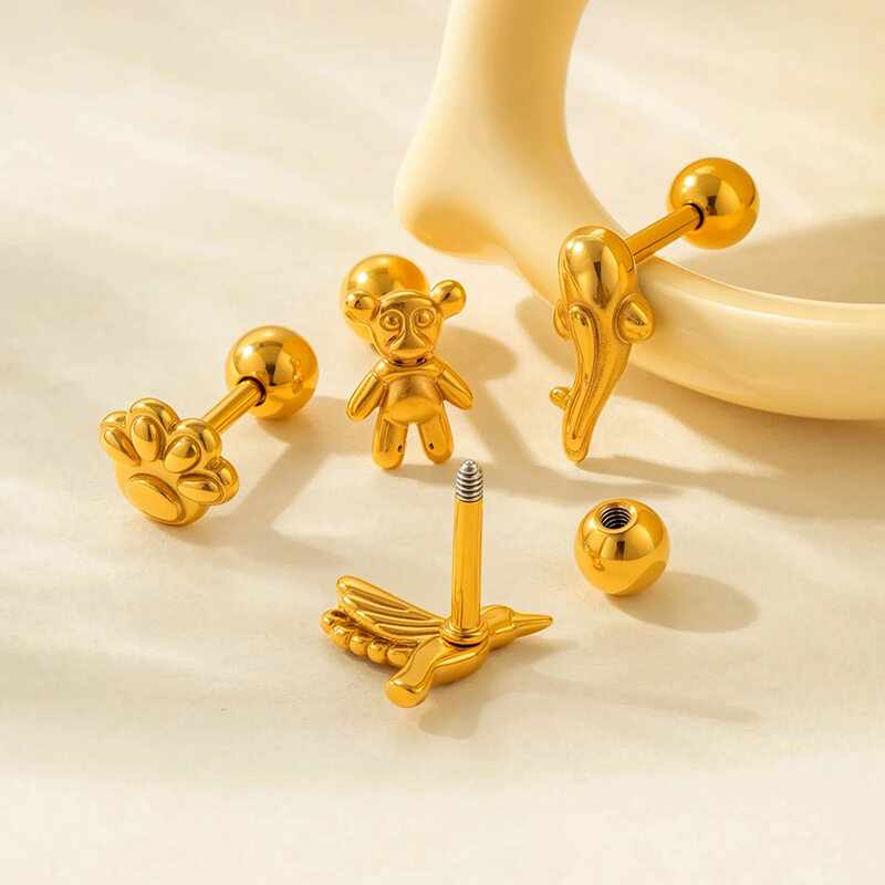 1 Piece Stainless Steel Waterproof Gold Color Piercings Earring 2