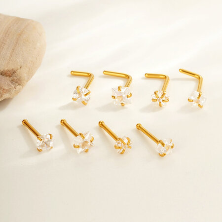 1 Piece Fashionable Heart Stainless Steel Waterproof Gold Color Zircon Women's Nose Stud