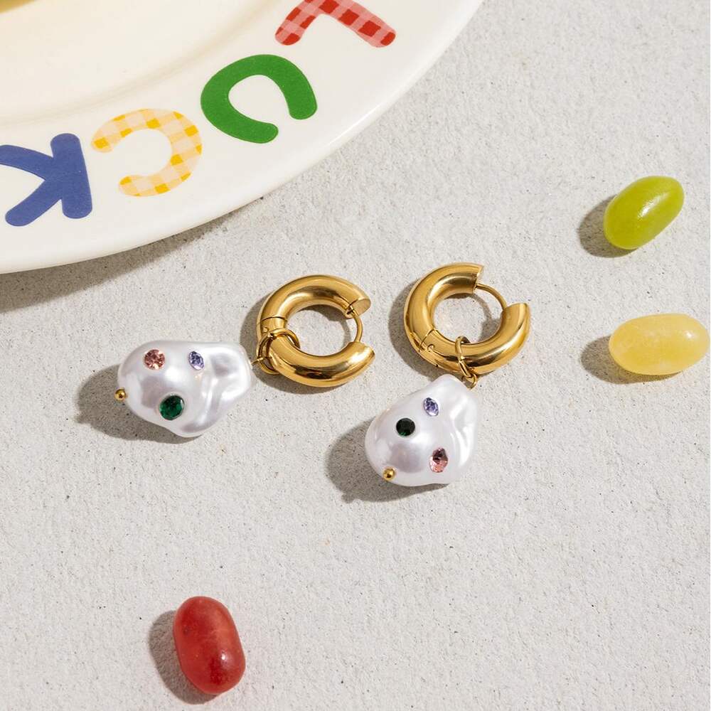 1 paio di orecchini pendenti da donna in acciaio inossidabile asimmetrico colorato, impermeabili, color oro h5Immagine3
