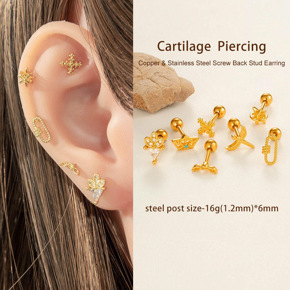 1 Piece Lustrous Cross Copper Gold Color Zircon Women's Piercings Earrings h5 Picture5