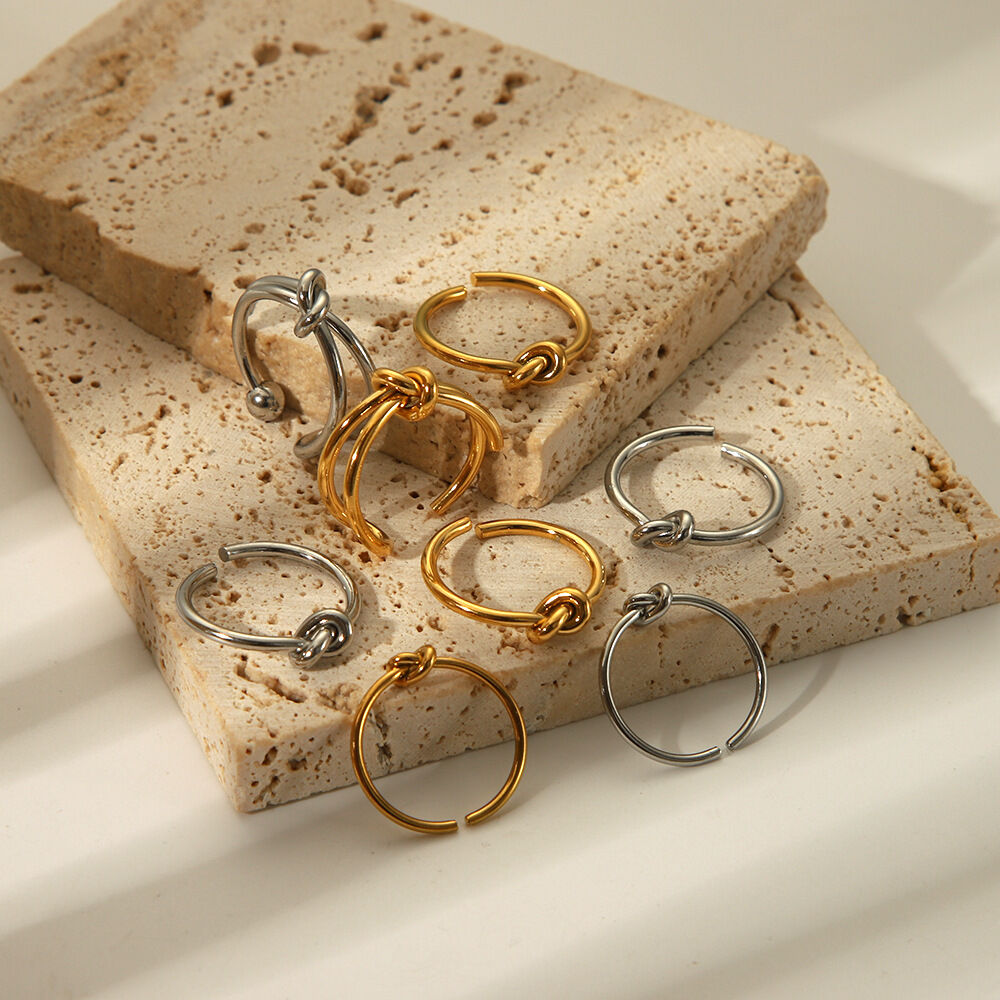 1 Piece Simple Knot Stainless Steel Waterproof Gold Color Adjustable Ring