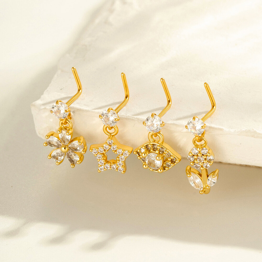 1 Piece Simple Series Simple Sun/Moon Copper   Gold Color  Zircon Women's Nose Stud