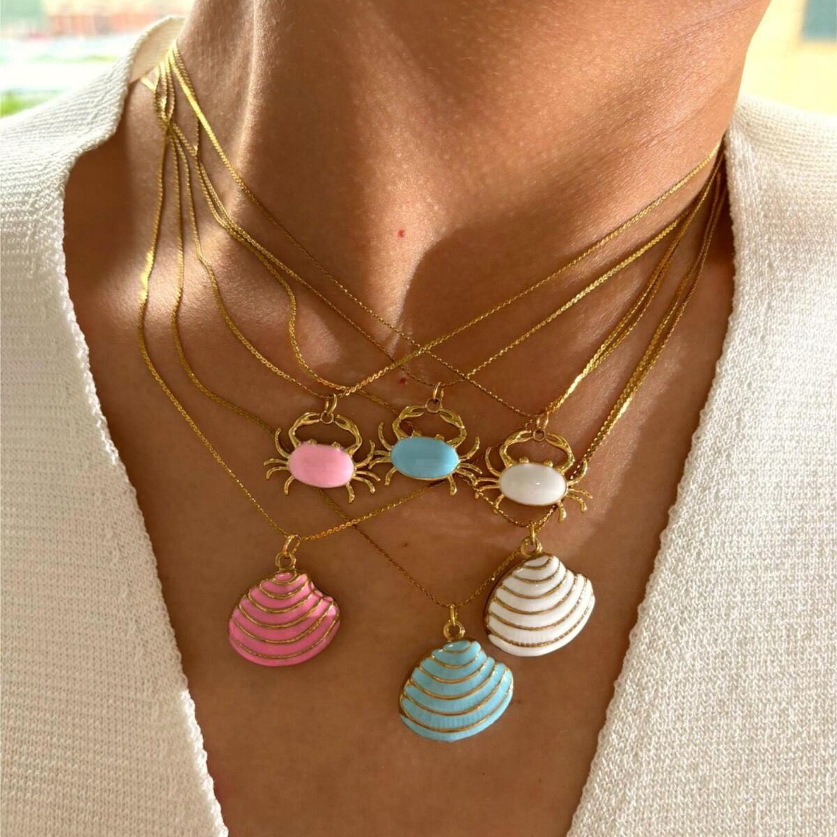 1 Piece Enamel Crab Stainless Steel Waterproof Gold Color Pendant Necklace