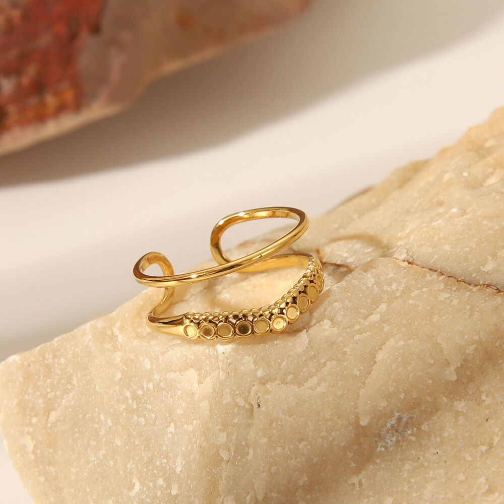 1 Piece Stainless Steel Waterproof Gold Color Minimalist Rings Picture3