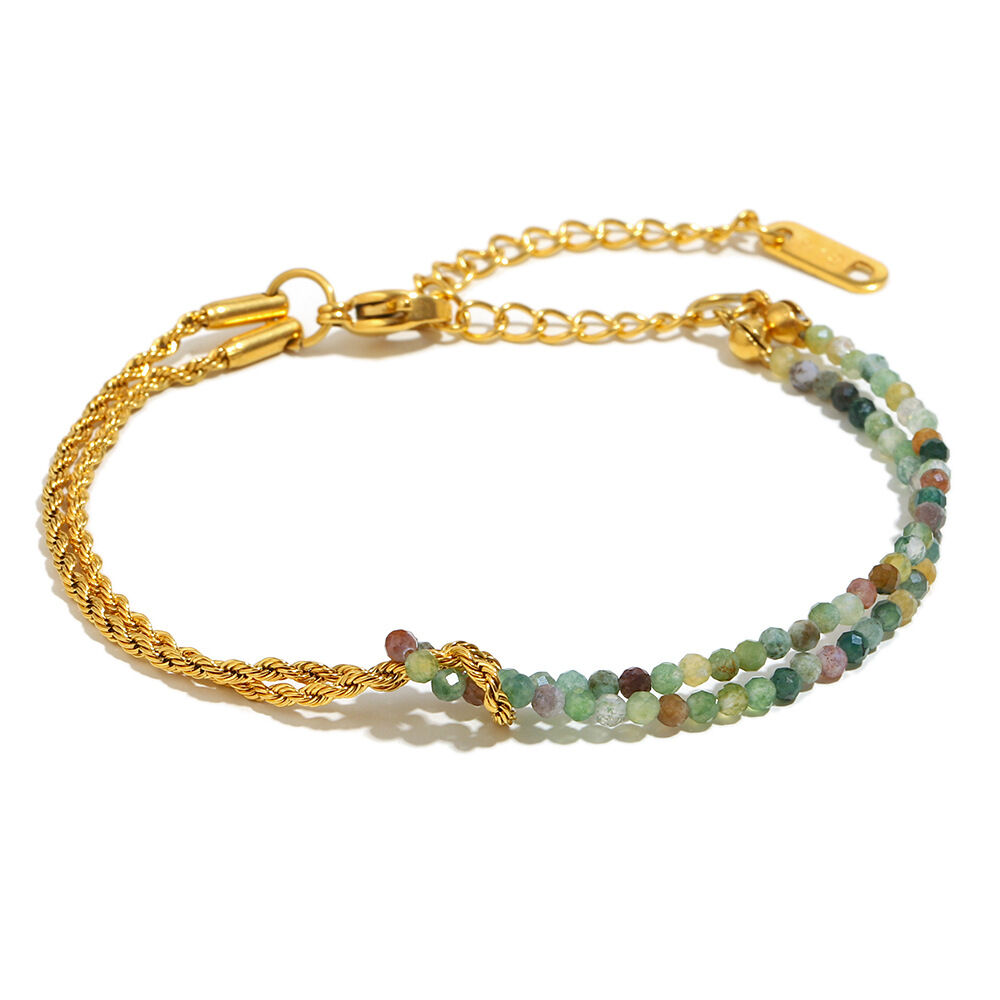 Armband mit gedrehter Kette und Naturstein-Nähten – Gold – 6 Bild6