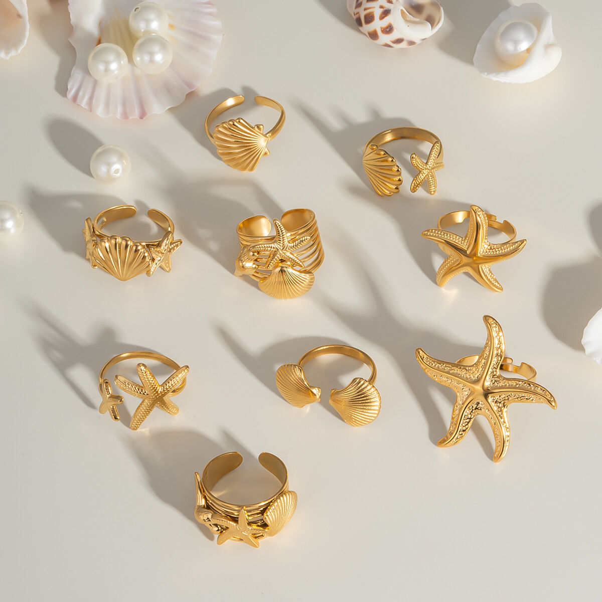 1 Piece Starfish Stainless Steel Waterproof Gold Color Statement Ring