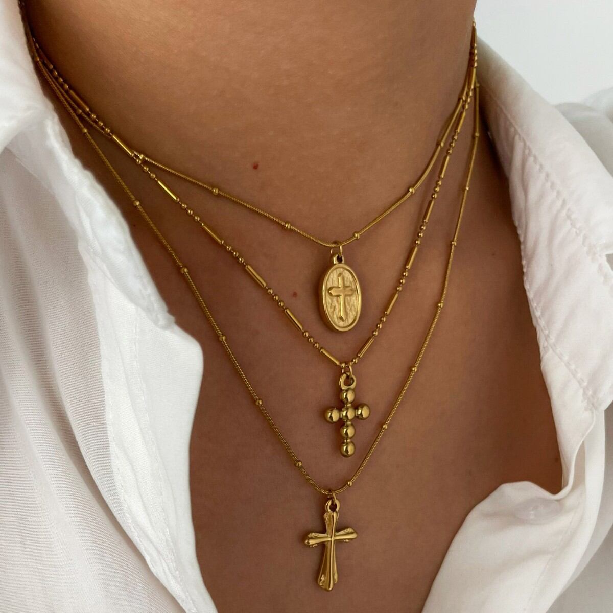 1 Piece Cross Stainless Steel Waterproof Gold Color Pendant Necklace 2