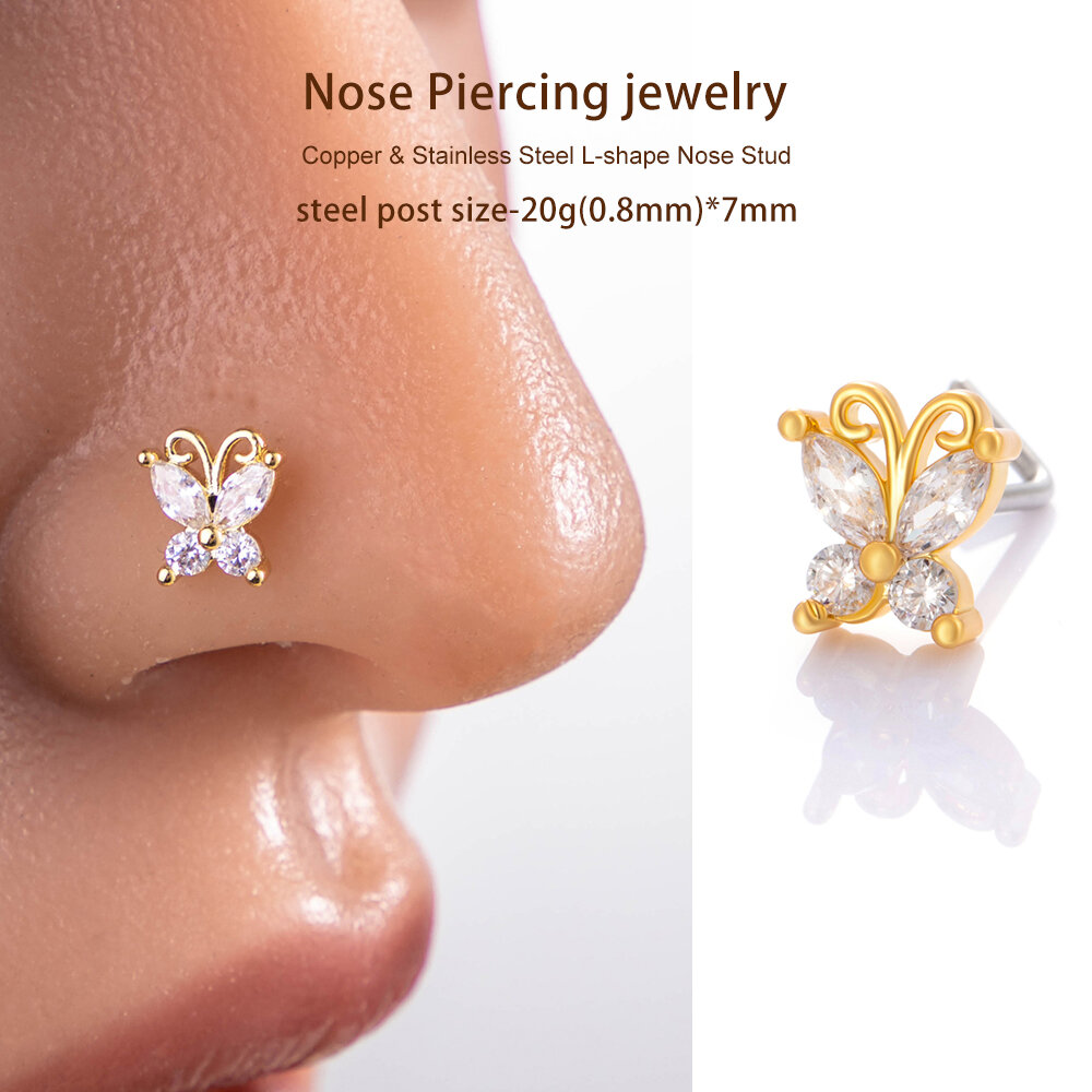 1 pezzo di perno nasale in zircone color rame e oro Immagine4