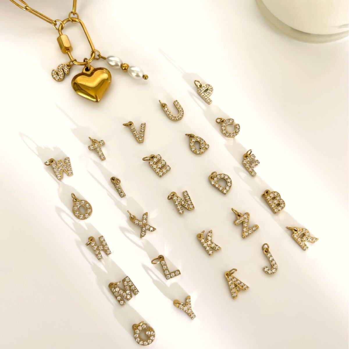 1 Piece Letter Stainless Steel Waterproof Gold Color Rhinestone Pendant Necklace Picture3