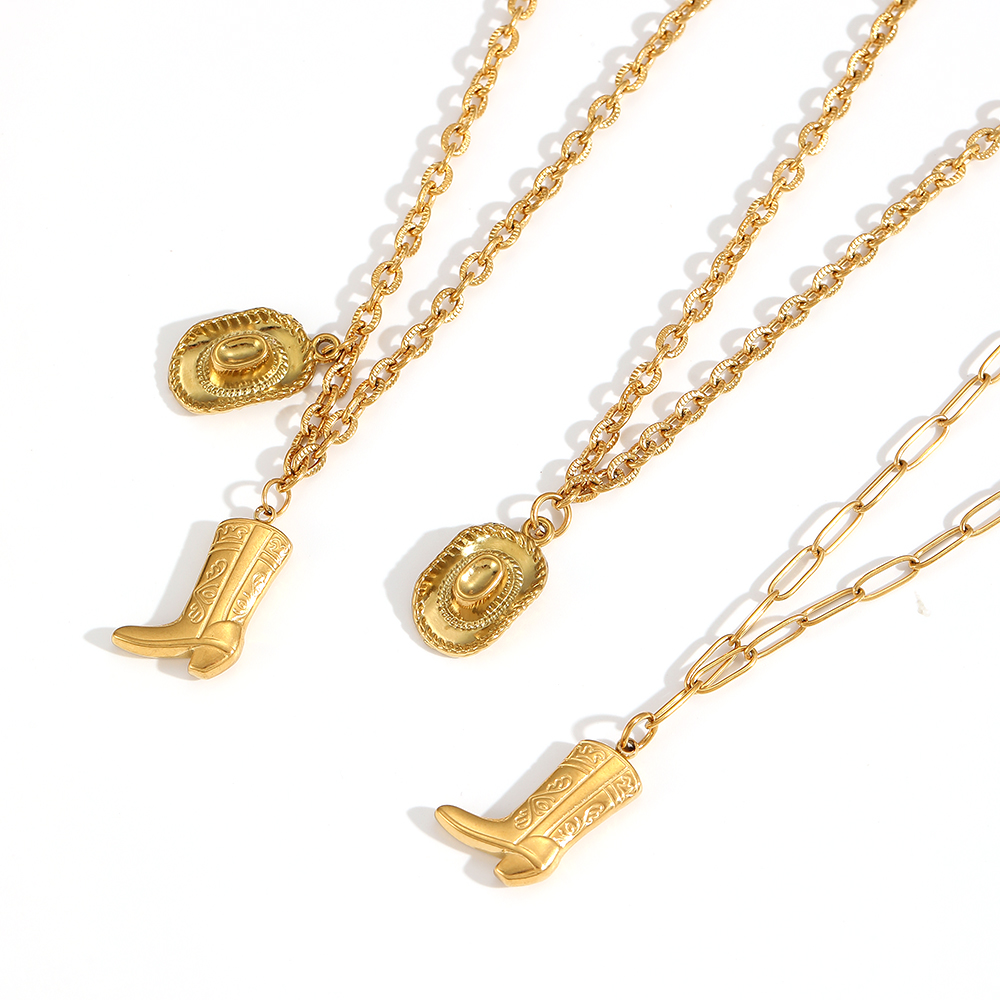 1 Piece Boot Stainless Steel Waterproof Gold Color Pendant Necklace h5 Picture3